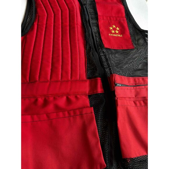 Chimere Shooting Vest Red Black Mesh Padded Trap Skeet Clay Shooting Gear Large - Picture 8 of 12